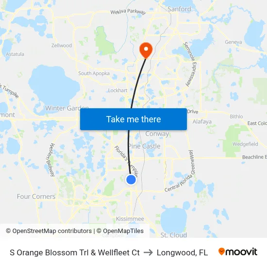 S Orange Blossom Trl & Wellfleet Ct to Longwood, FL map