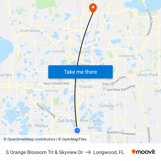 S Orange Blossom Trl & Skyview Dr to Longwood, FL map