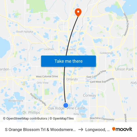 S Orange Blossom Trl & Woodsmere Ave to Longwood, FL map