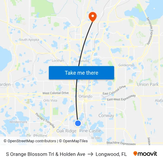 S Orange Blossom Trl & Holden Ave to Longwood, FL map