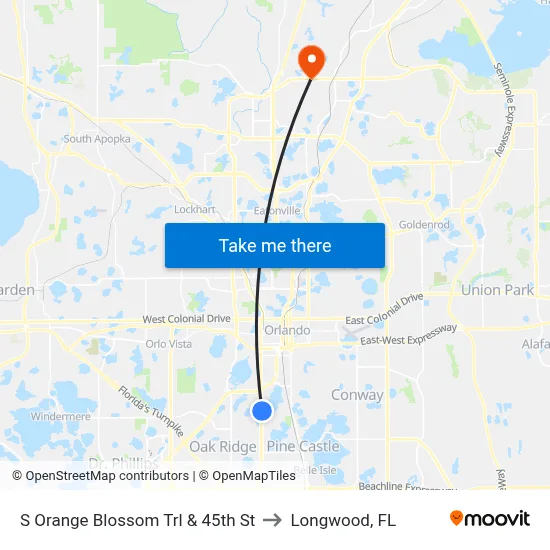 S Orange Blossom Trl & 45th St to Longwood, FL map