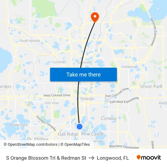 S Orange Blossom Trl & Redman St to Longwood, FL map