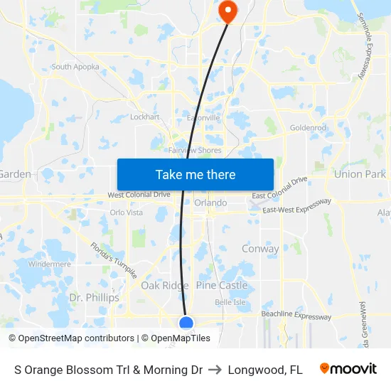S Orange Blossom Trl & Morning Dr to Longwood, FL map