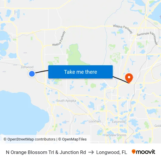 N Orange Blossom Trl & Junction Rd to Longwood, FL map