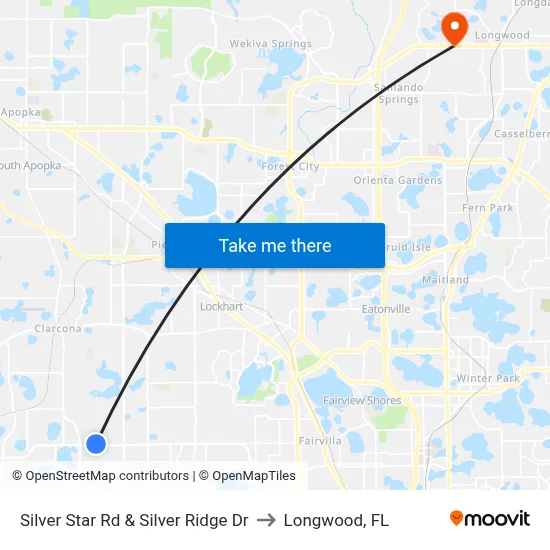 Silver Star Rd & Silver Ridge Dr to Longwood, FL map