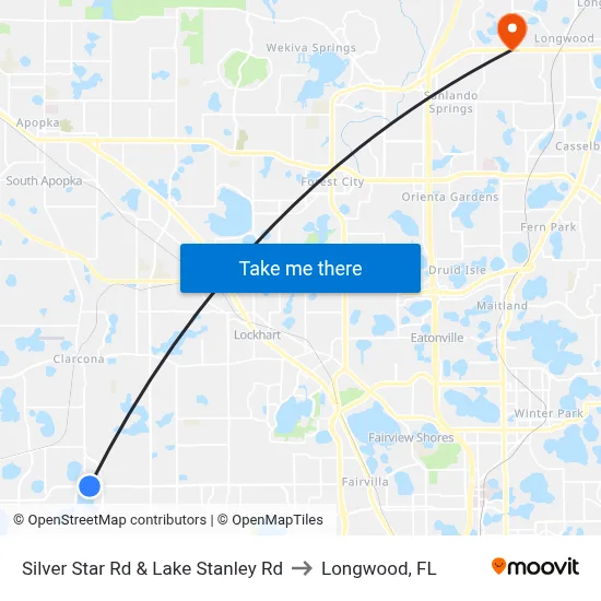 Silver Star Rd & Lake Stanley Rd to Longwood, FL map