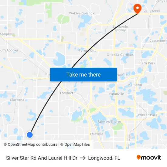 Silver Star Rd And Laurel Hill Dr to Longwood, FL map