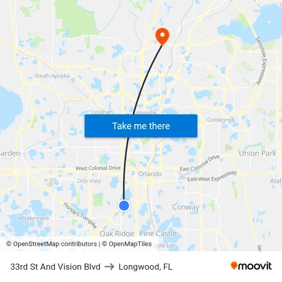 33rd St And Vision Blvd to Longwood, FL map