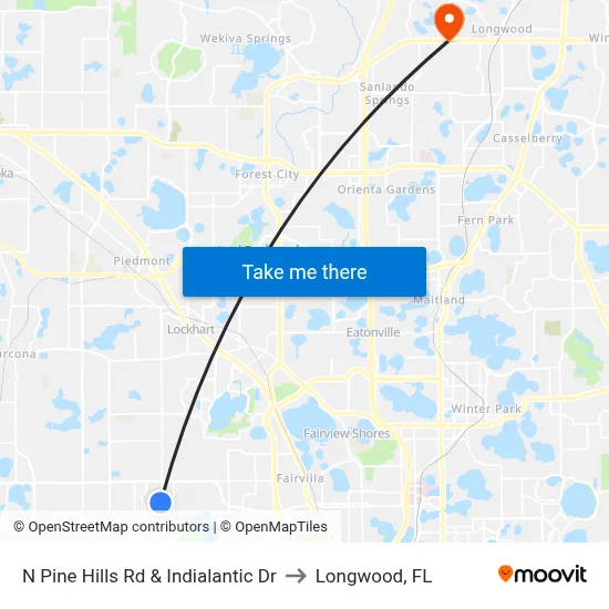 N Pine Hills Rd & Indialantic Dr to Longwood, FL map