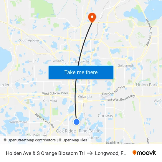 Holden Ave & S Orange Blossom Trl to Longwood, FL map
