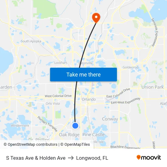 S Texas Ave & Holden Ave to Longwood, FL map