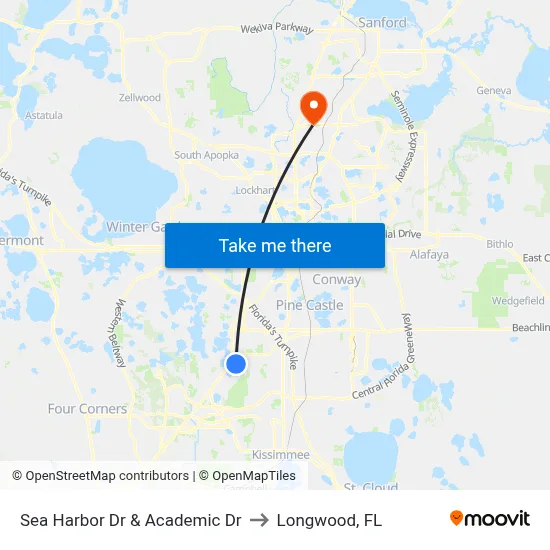 Sea Harbor Dr & Academic Dr to Longwood, FL map