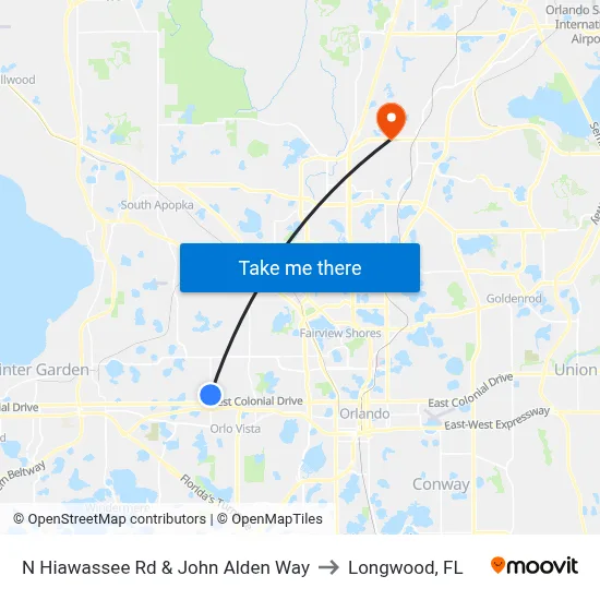 N Hiawassee Rd & John Alden Way to Longwood, FL map