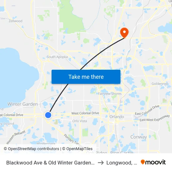 Blackwood Ave & Old Winter Garden Rd to Longwood, FL map
