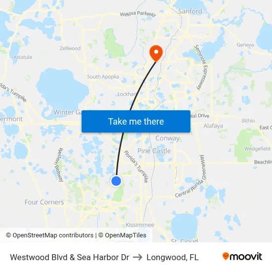 Westwood Blvd & Sea Harbor Dr to Longwood, FL map
