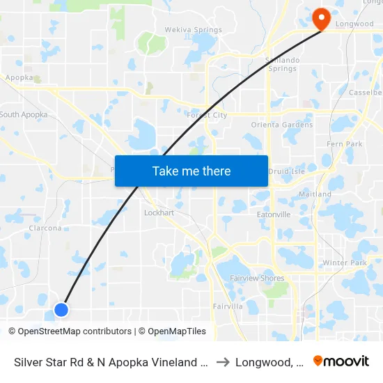 Silver Star Rd & N Apopka Vineland Rd to Longwood, FL map