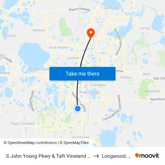 S John Young Pkwy & Taft Vineland Rd to Longwood, FL map