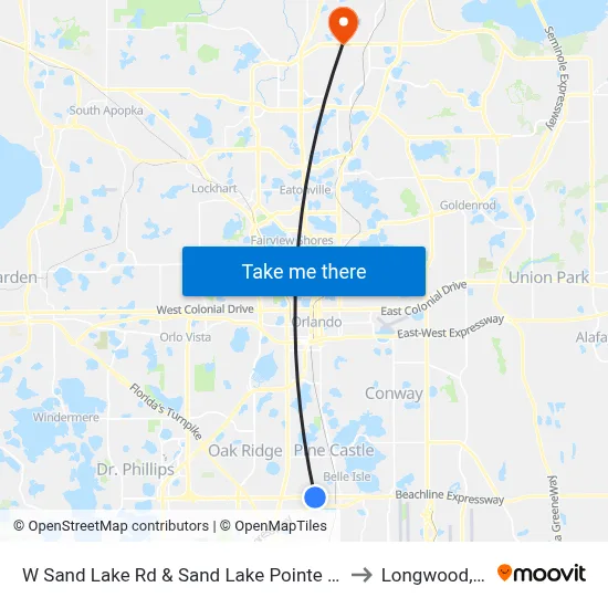 W Sand Lake Rd & Sand Lake Pointe Loop to Longwood, FL map