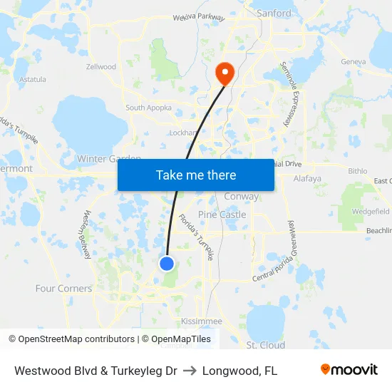Westwood Blvd & Turkeyleg Dr to Longwood, FL map