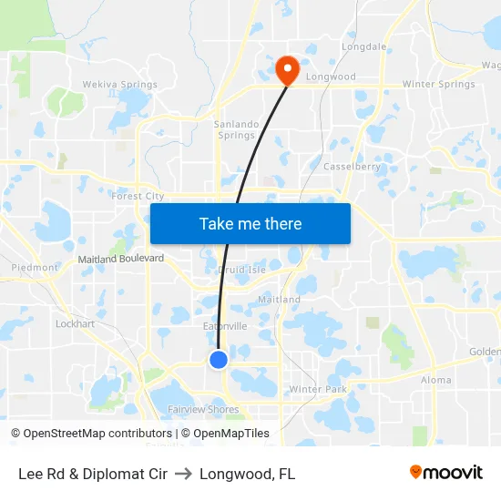 Lee Rd & Diplomat Cir to Longwood, FL map
