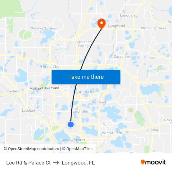 Lee Rd & Palace Ct to Longwood, FL map