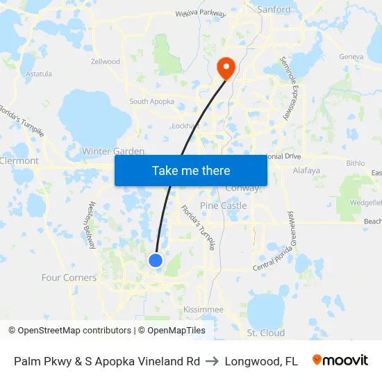 Palm Pkwy & S Apopka Vineland Rd to Longwood, FL map