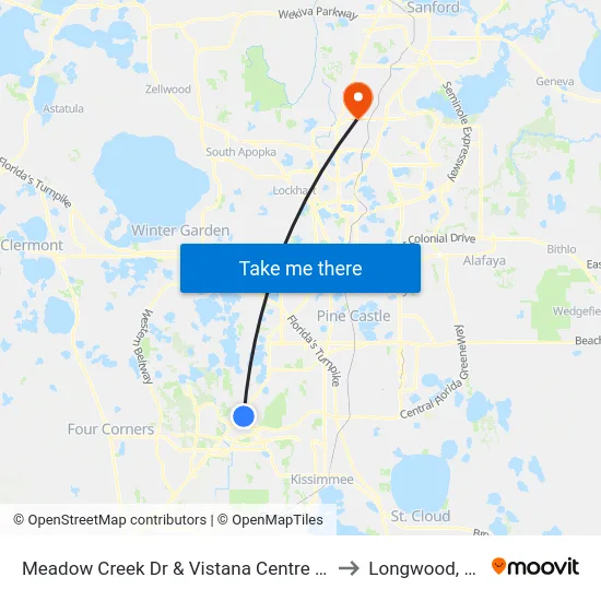 Meadow Creek Dr & Vistana Centre Dr to Longwood, FL map