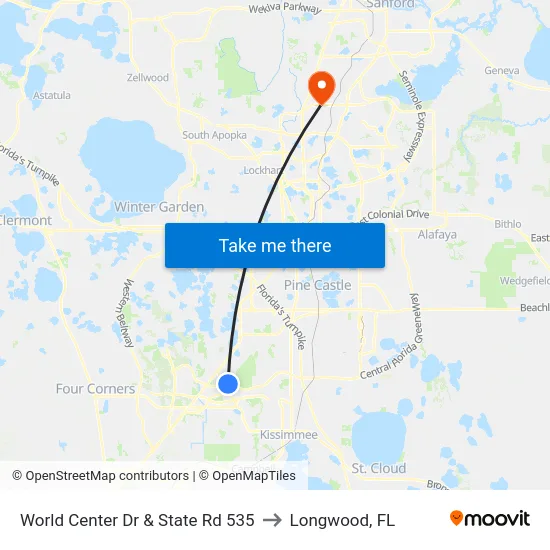 World Center Dr & State Rd 535 to Longwood, FL map