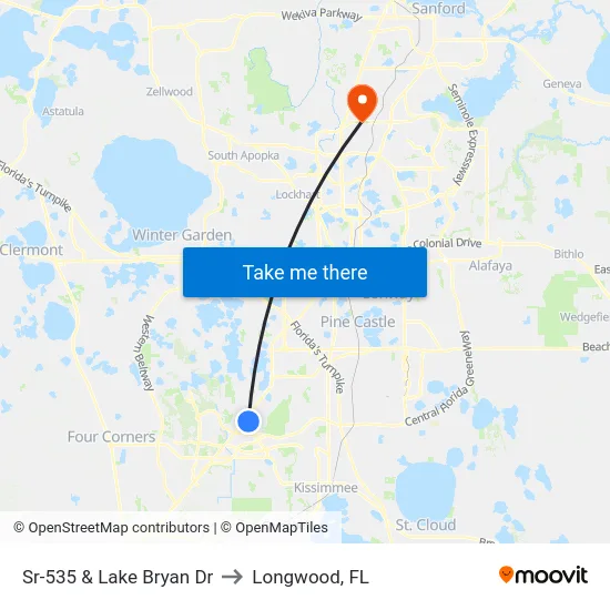 Sr-535 & Lake Bryan Dr to Longwood, FL map
