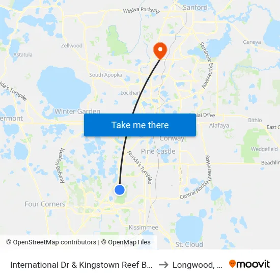 International Dr & Kingstown Reef Blvd to Longwood, FL map
