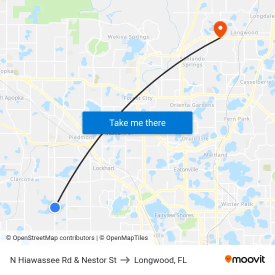 N Hiawassee Rd & Nestor St to Longwood, FL map