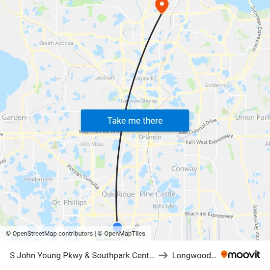 S John Young Pkwy & Southpark Center Loop to Longwood, FL map