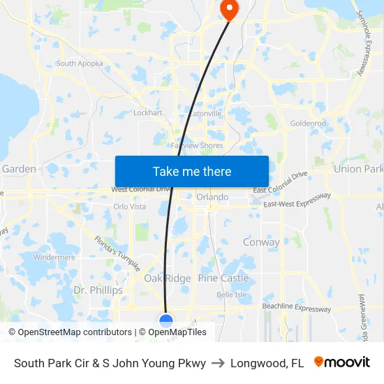 South Park Cir & S John Young Pkwy to Longwood, FL map
