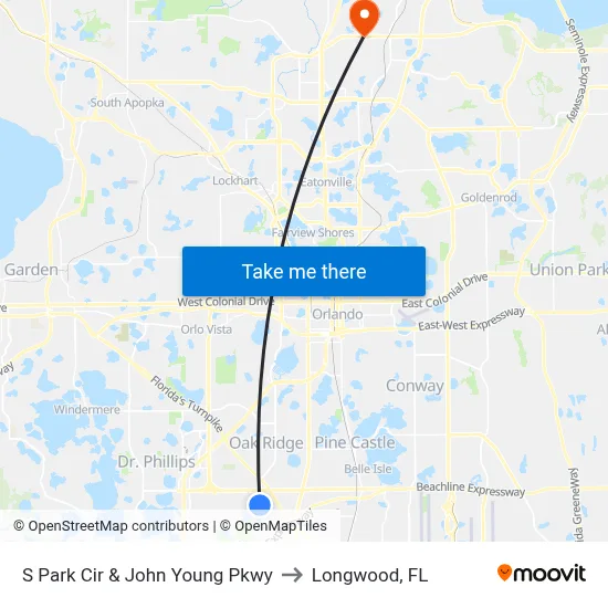 S Park Cir & John Young Pkwy to Longwood, FL map