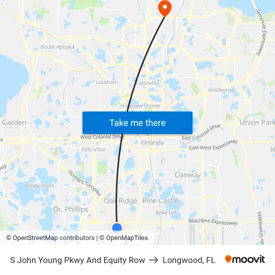 S John Young Pkwy And Equity Row to Longwood, FL map