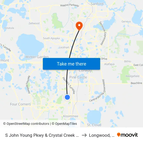 S John Young Pkwy & Crystal Creek Blvd to Longwood, FL map