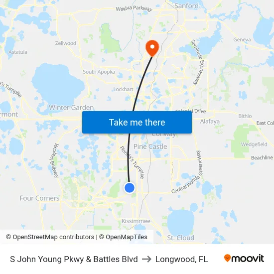 S John Young Pkwy & Battles Blvd to Longwood, FL map