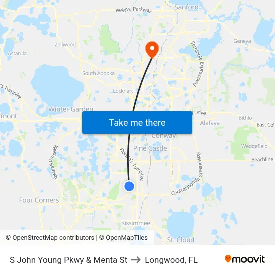 S John Young Pkwy & Menta St to Longwood, FL map