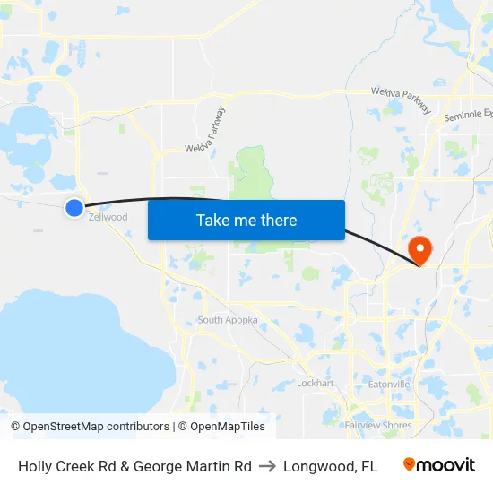 Holly Creek Rd & George Martin Rd to Longwood, FL map