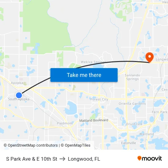 S Park Ave & E 10th St to Longwood, FL map