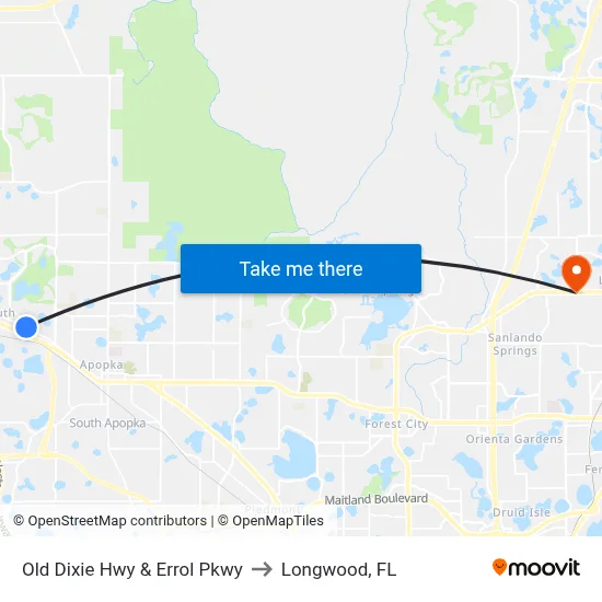 Old Dixie Hwy & Errol Pkwy to Longwood, FL map