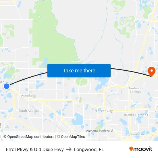 Errol Pkwy & Old Dixie Hwy to Longwood, FL map