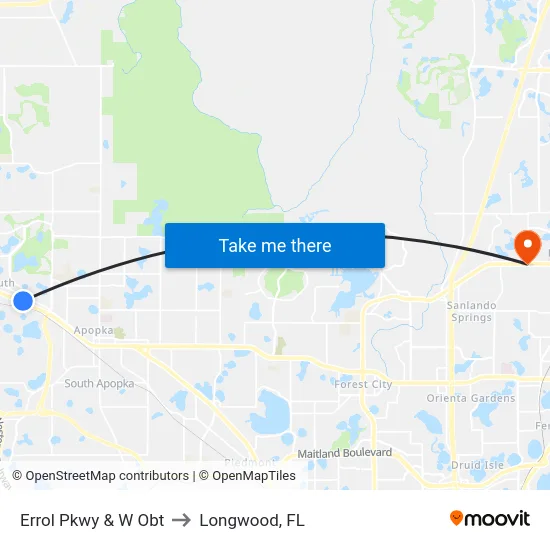 Errol Pkwy & W Orange Blossom Trl to Longwood, FL map
