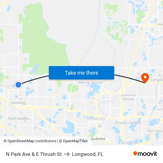 N Park Ave & E Thrush St to Longwood, FL map