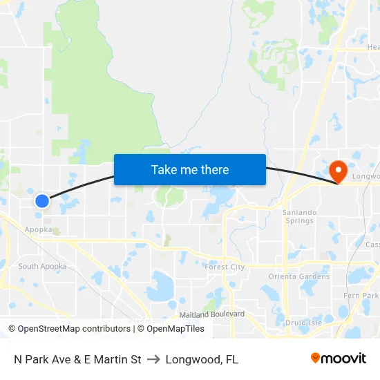 N Park Ave & E Martin St to Longwood, FL map