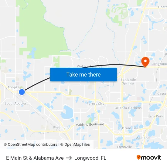 E Main St & Alabama Ave to Longwood, FL map