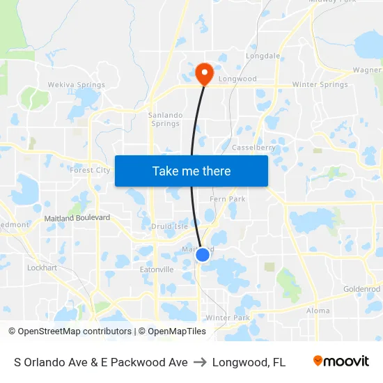 S Orlando Ave & E Packwood Ave to Longwood, FL map