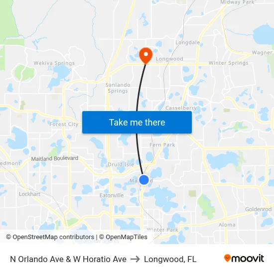 N Orlando Ave & W Horatio Ave to Longwood, FL map