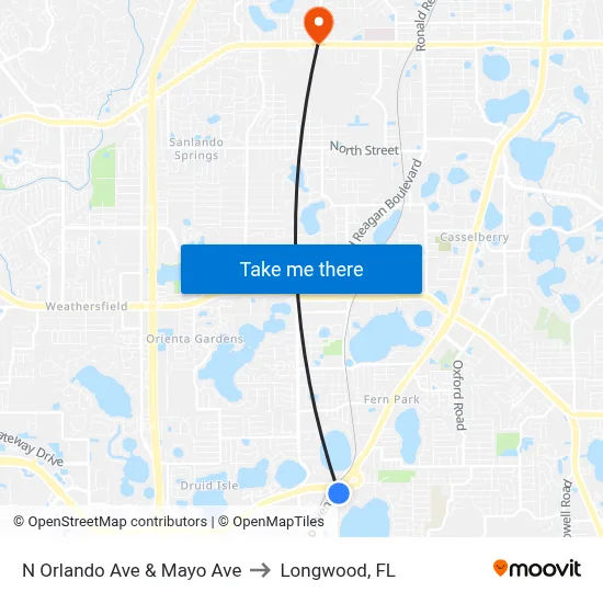 N Orlando Ave & Mayo Ave to Longwood, FL map
