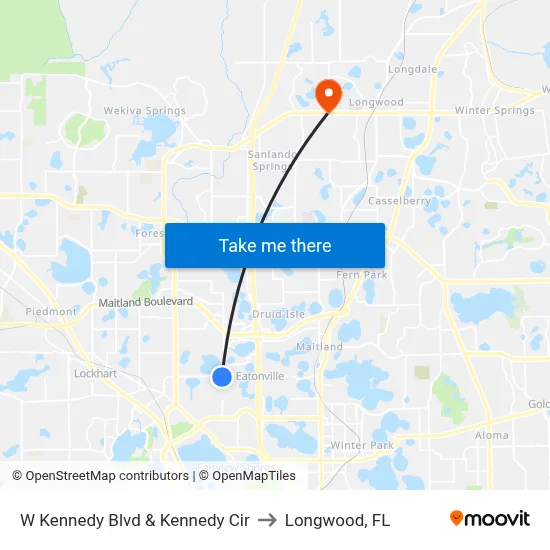 W Kennedy Blvd & Kennedy Cir to Longwood, FL map